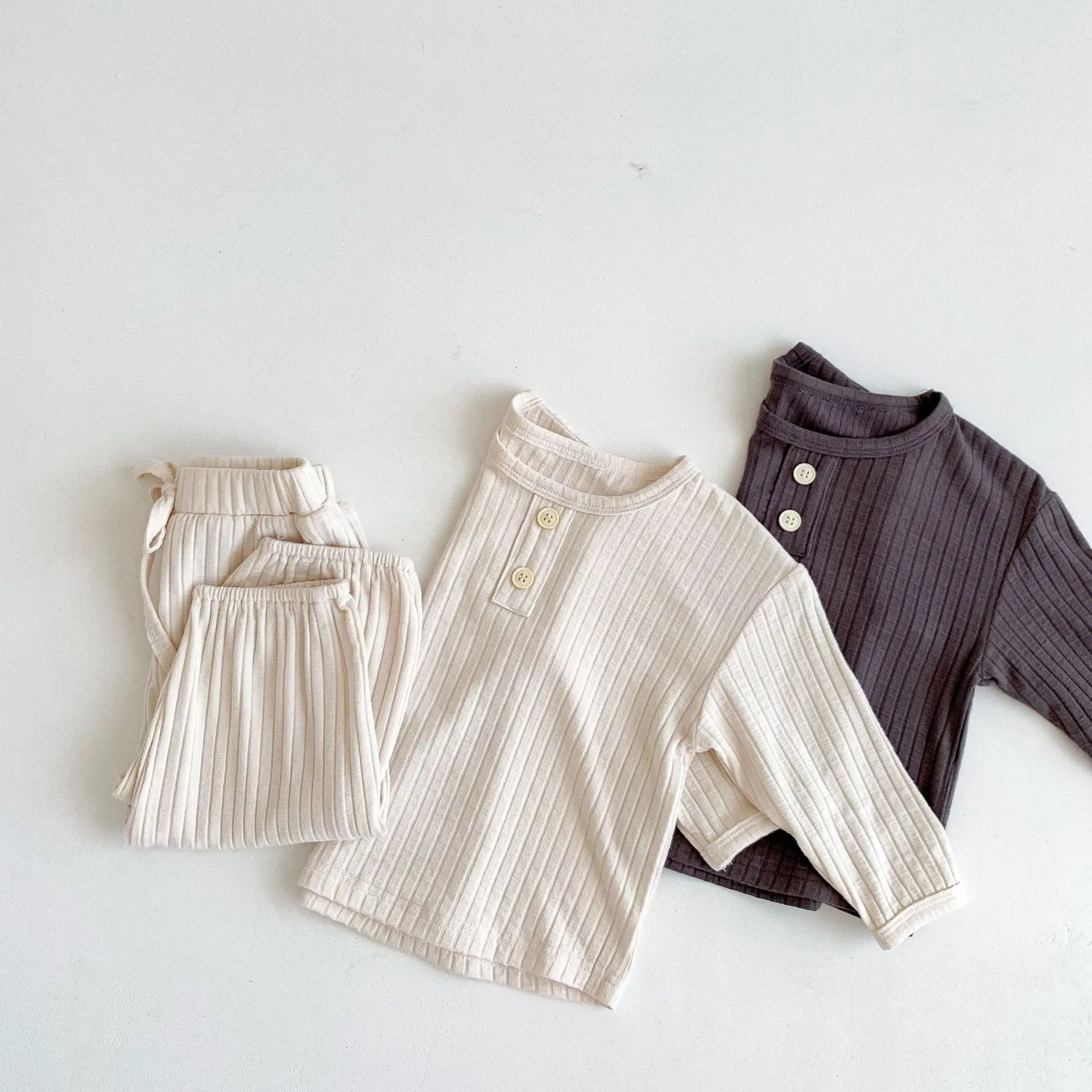 2 Pieces Set Baby Kid Girls Boys Solid Color Tops And Pants Wholesale 23101911