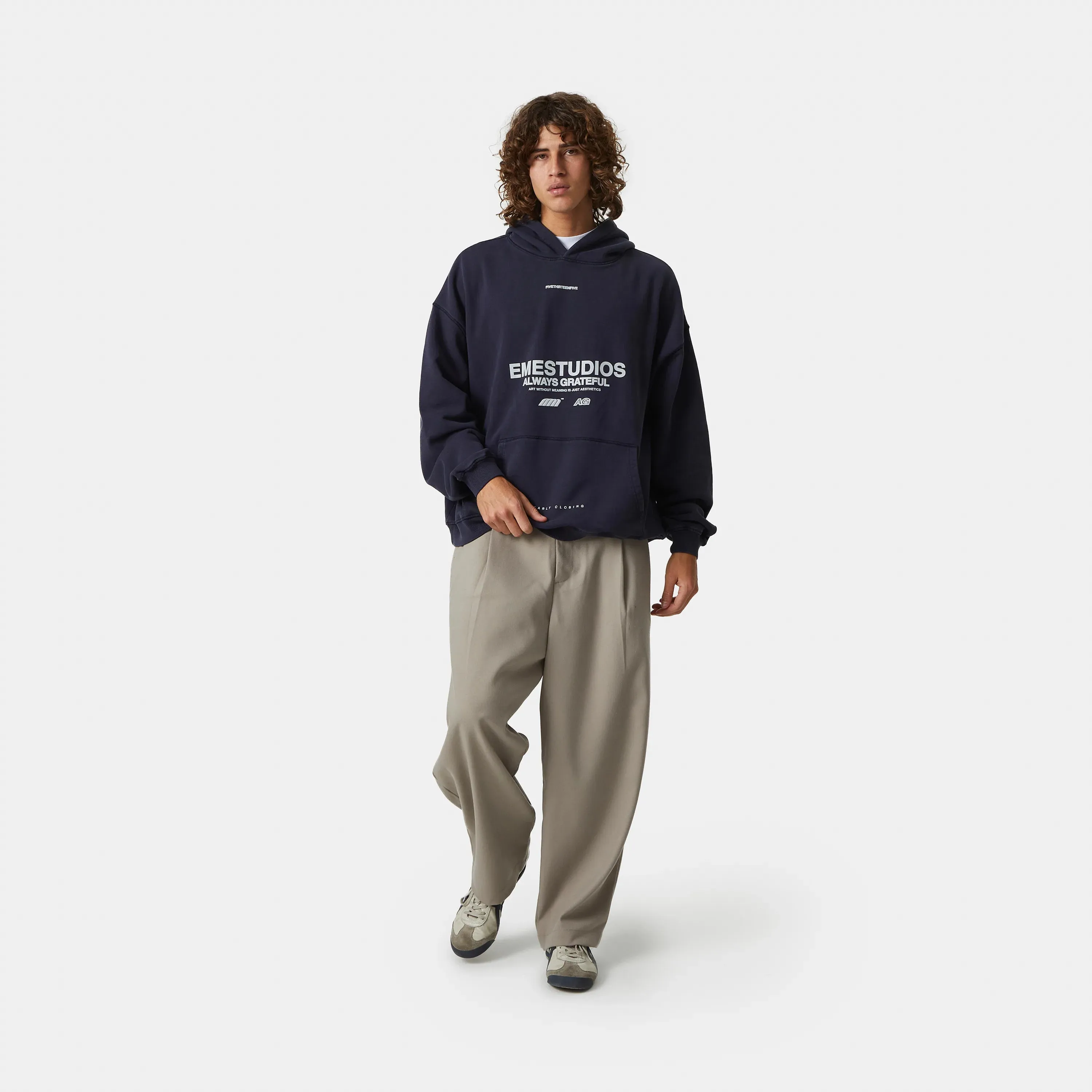 3N Row Navy Oversized Hoodie