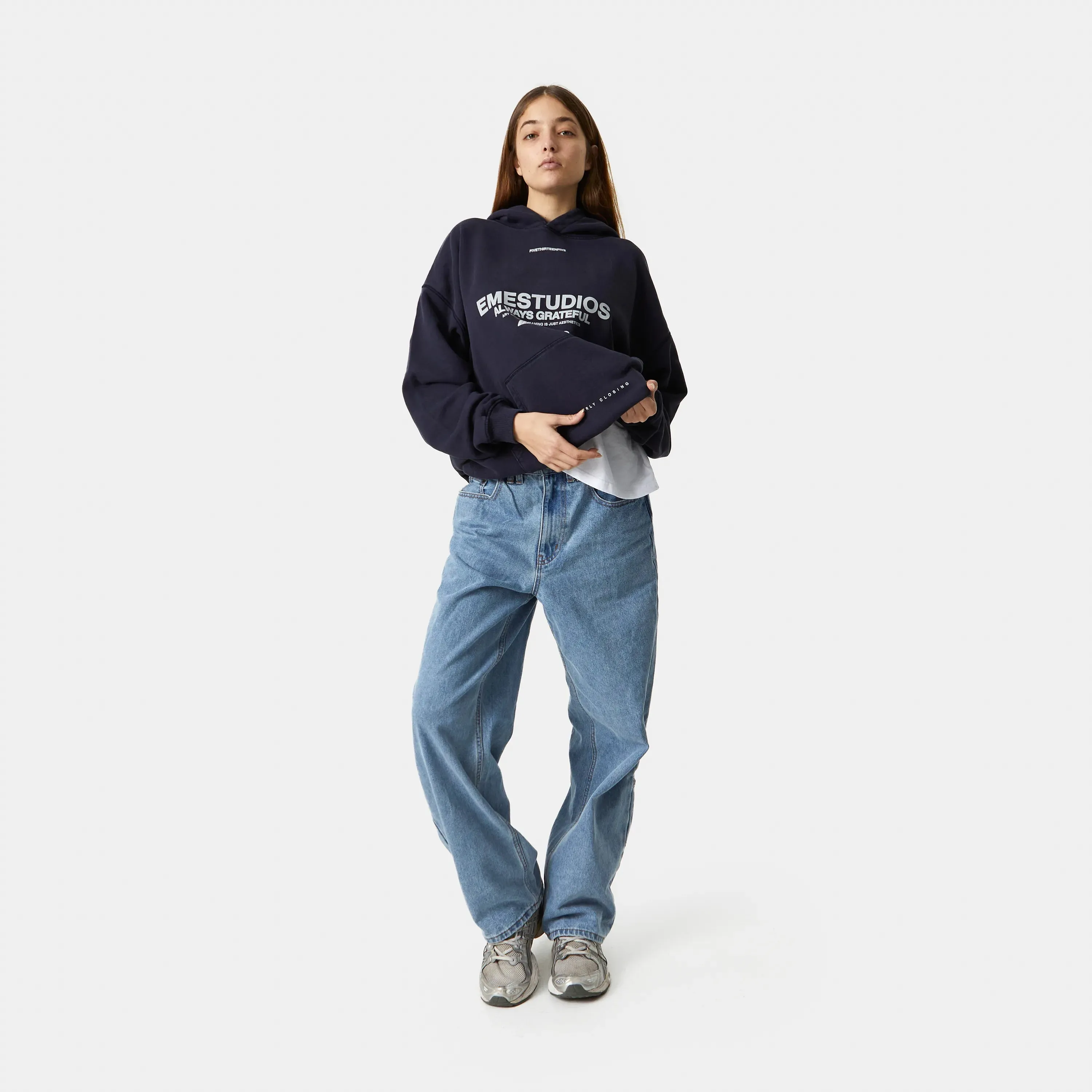 3N Row Navy Oversized Hoodie