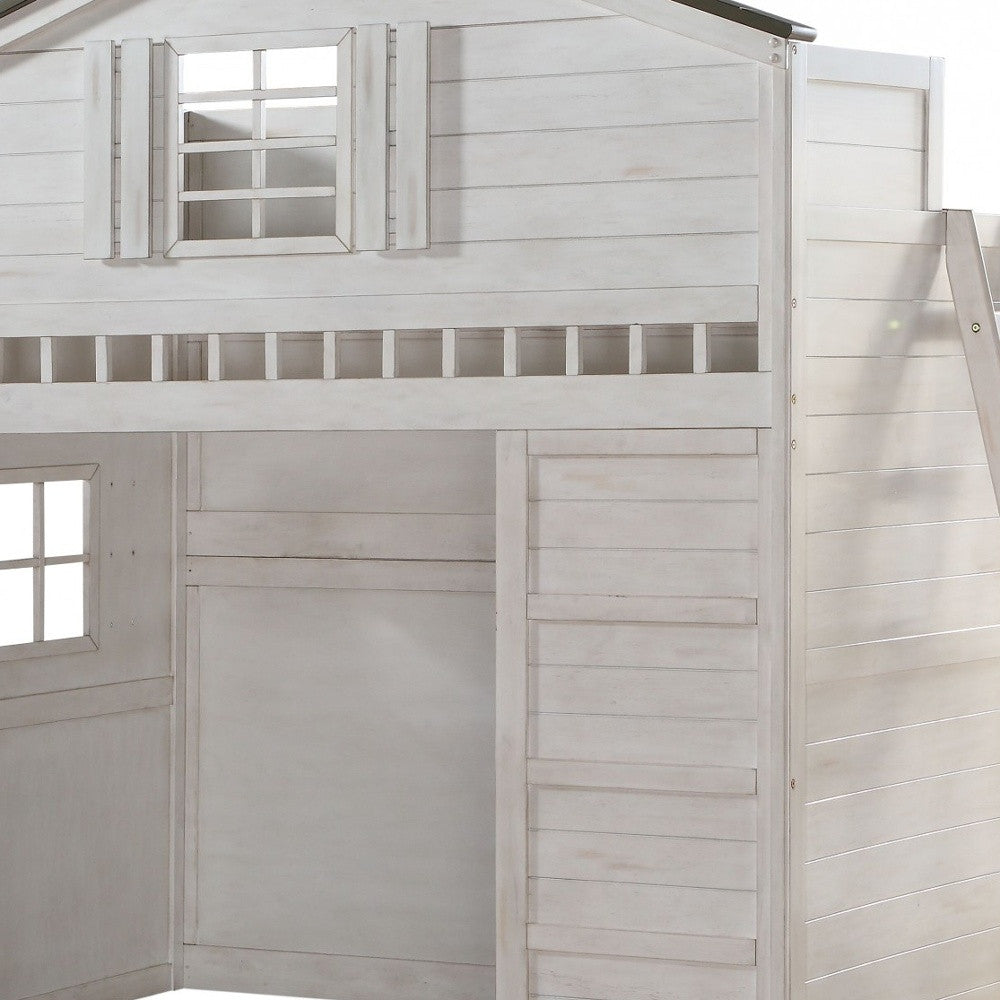 43 X 80 X 88 Weathered White Washed Gray Wood Loft Bed (Twin Size)