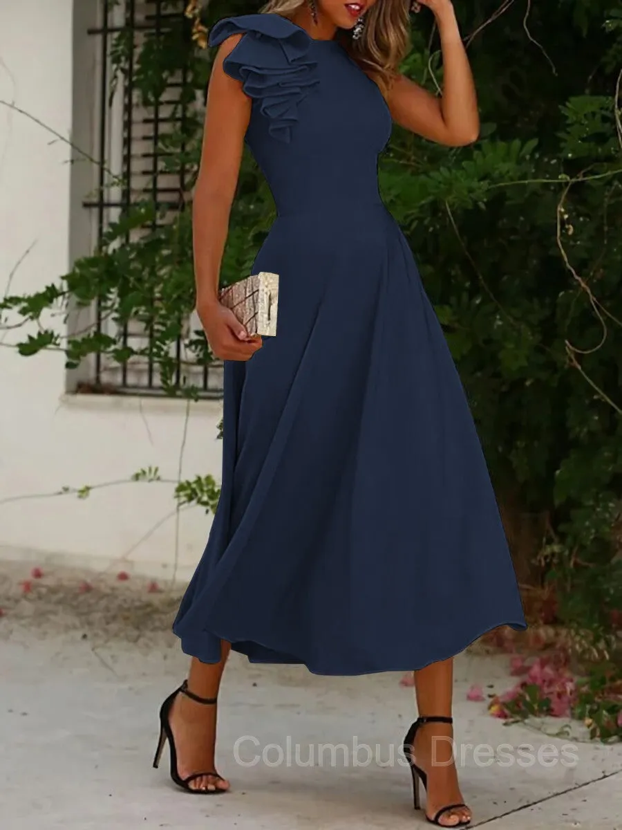 A-Line/Princess Jewel Sleeveless Stretch Crepe Mother of the Bride Dresses With Ruffles