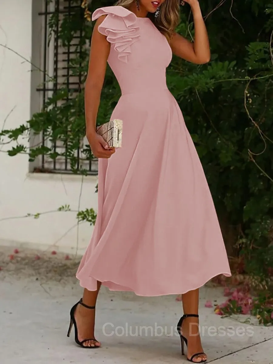 A-Line/Princess Jewel Sleeveless Stretch Crepe Mother of the Bride Dresses With Ruffles