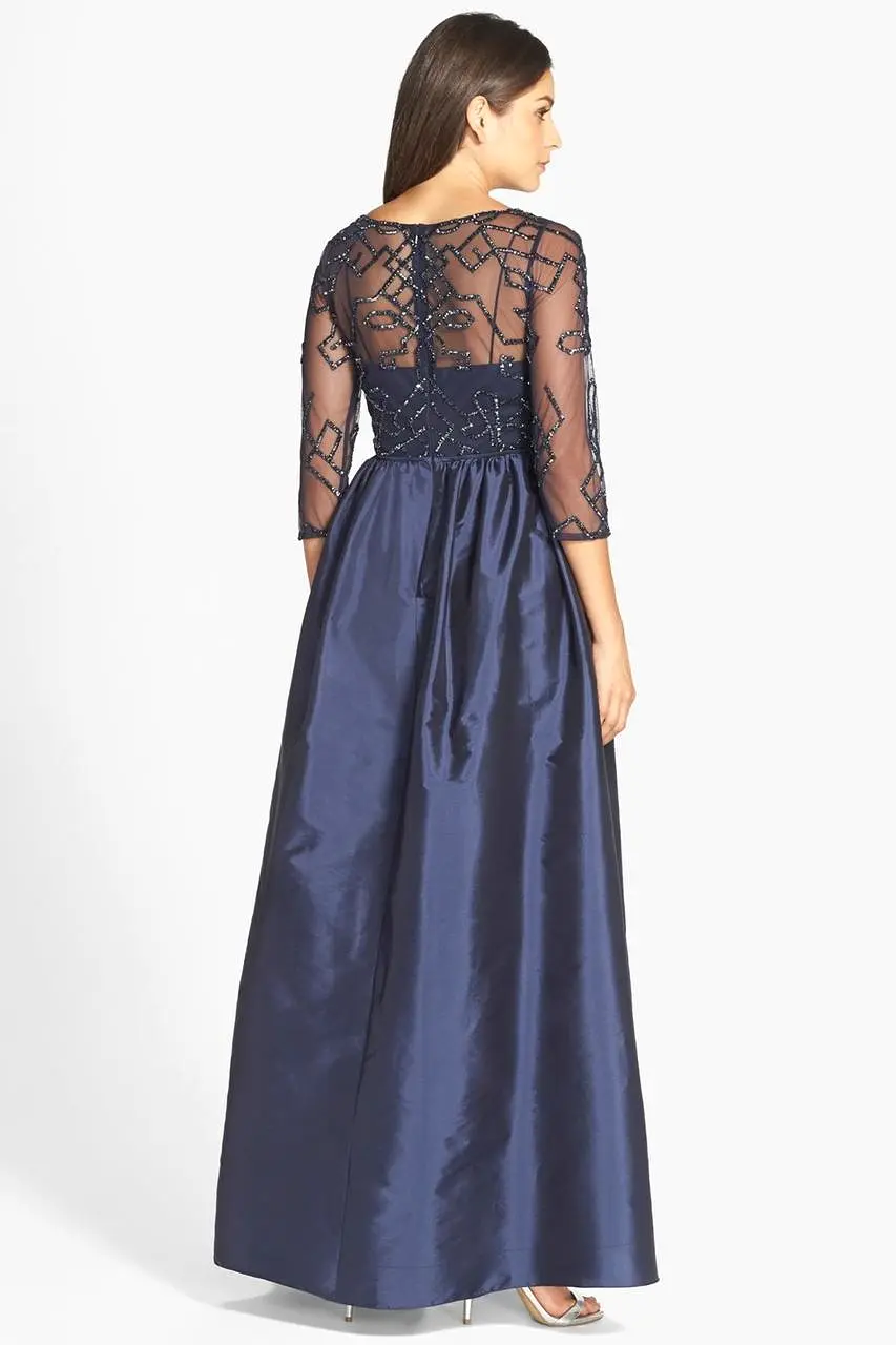 Adrianna Papell - 91912620 Quarter Sleeve Illusion Taffeta Gown - 1 pc Navy in size 10 Available