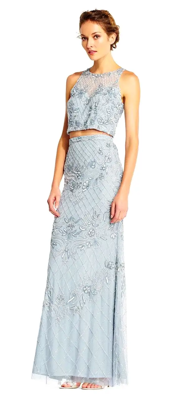 Adrianna Papell - AP1E201534 Beaded Halter Illusion Two Piece Gown