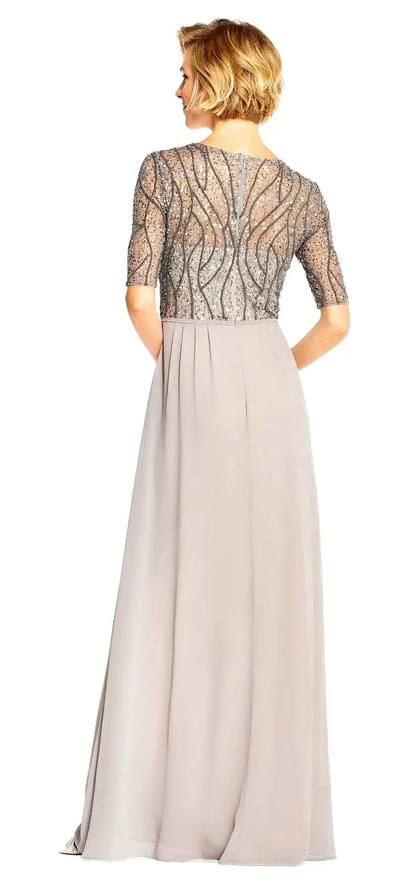 Adrianna Papell - AP1E202210 Elbow Sleeves Beaded Chiffon Gown