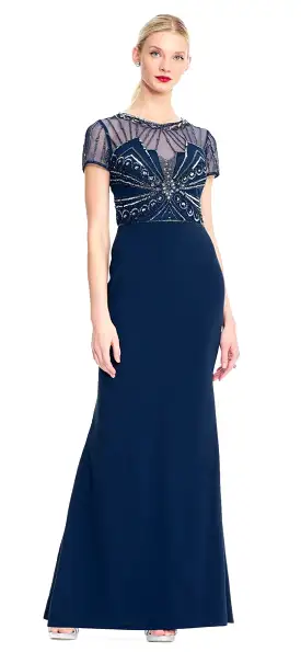 Adrianna Papell - Embellished Jewel Open Back Trumpet Gown AP1E203646 - 1 pc Deep Blue In Size 12 Available