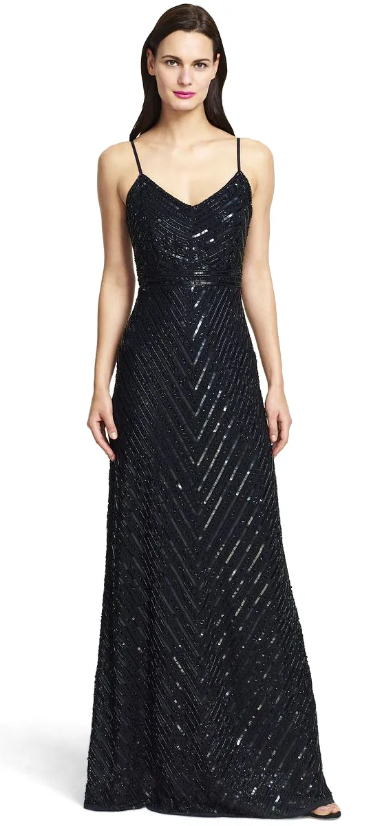 Adrianna Papell - Fine Strap Fully Beaded V-Neck Gown 91905320