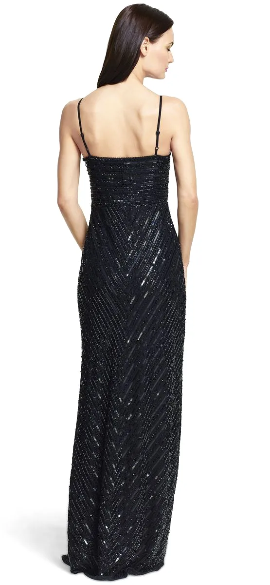 Adrianna Papell - Fine Strap Fully Beaded V-Neck Gown 91905320