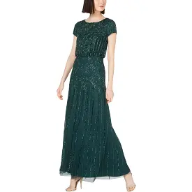 Adrianna Papell Womens Petites Beaded Blouson Evening Dress