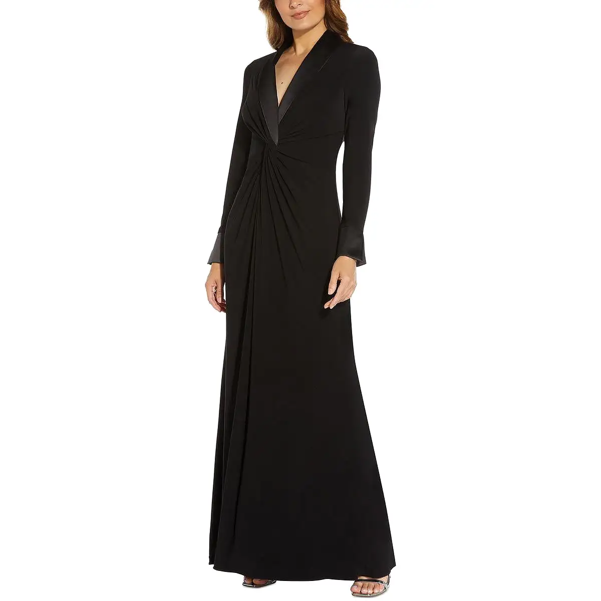 Adrianna Papell Womens Tuxedo Ruched Evening Dress