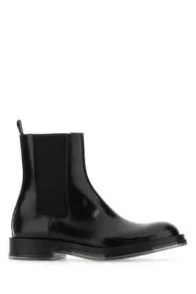 Alexander Mcqueen Black Leather Float Ankle Boots