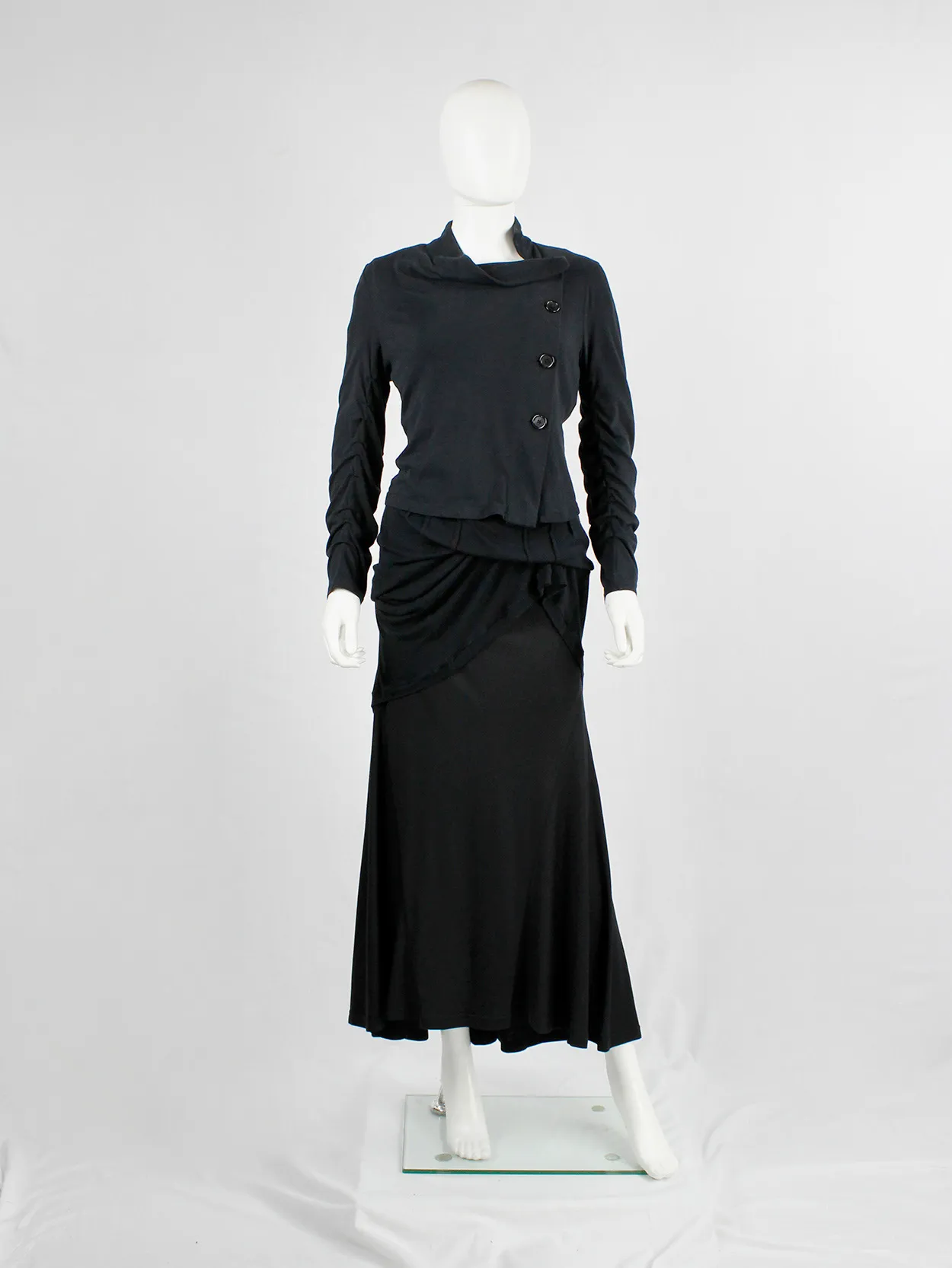 Ann Demeulemeester black asymmetric cardigan with buttons and tucked sleeves