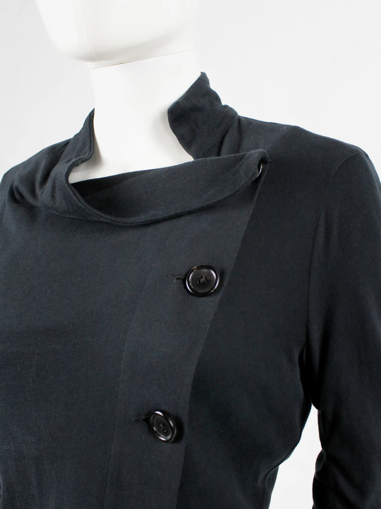 Ann Demeulemeester black asymmetric cardigan with buttons and tucked sleeves