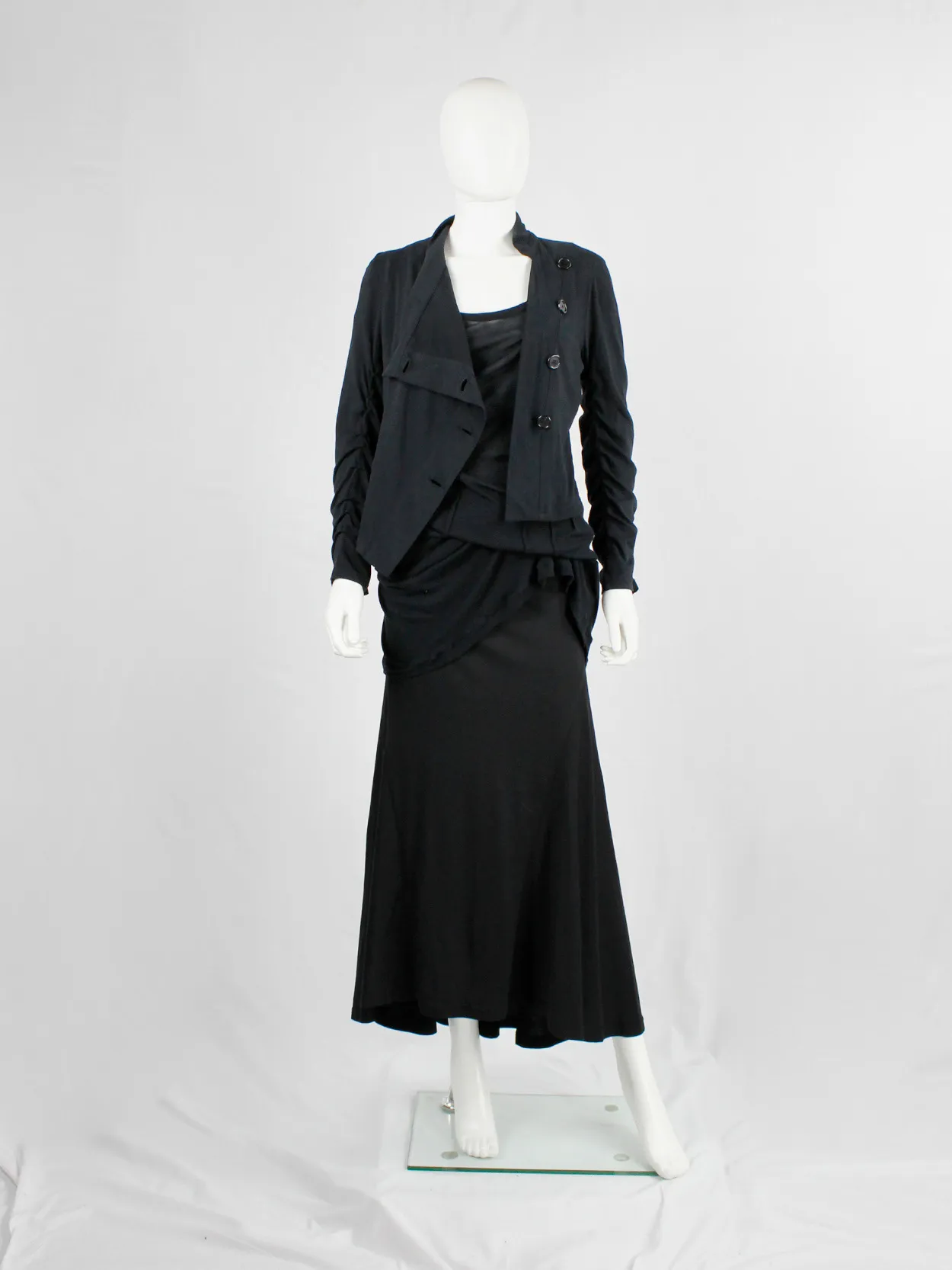 Ann Demeulemeester black asymmetric cardigan with buttons and tucked sleeves