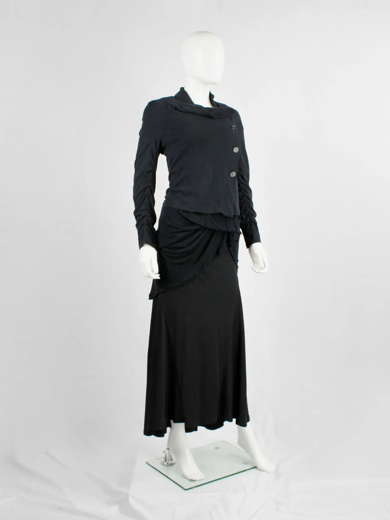 Ann Demeulemeester black asymmetric cardigan with buttons and tucked sleeves