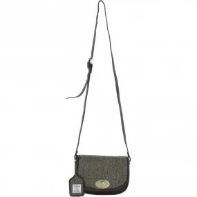 Ashwood Leather x Harris Tweed Saddle Crossbody Bag with Twist Lock Brown/Green: TW-30-09-BG