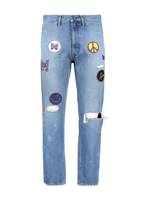 Assorted Patches Straight Jeans