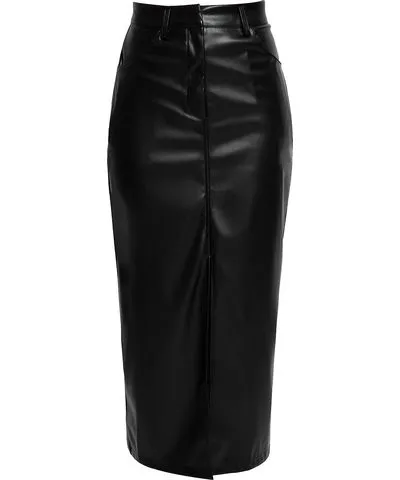 Ats the Label Women's Dahlia Black Faux Leather Midi Skirt