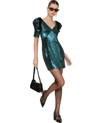 Avec Les Filles Women's Sequined Puff-Sleeve Bodycon Dress