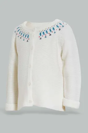 Baby Girls Ivory Embroidery Cardigan