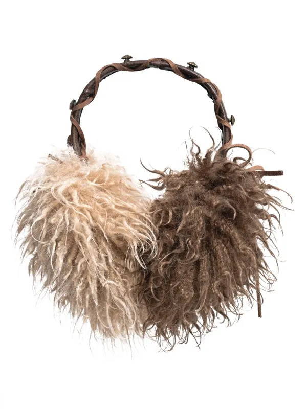 Bi-Color Wood-Handle Fur Nichi Fluffily Earmuffs