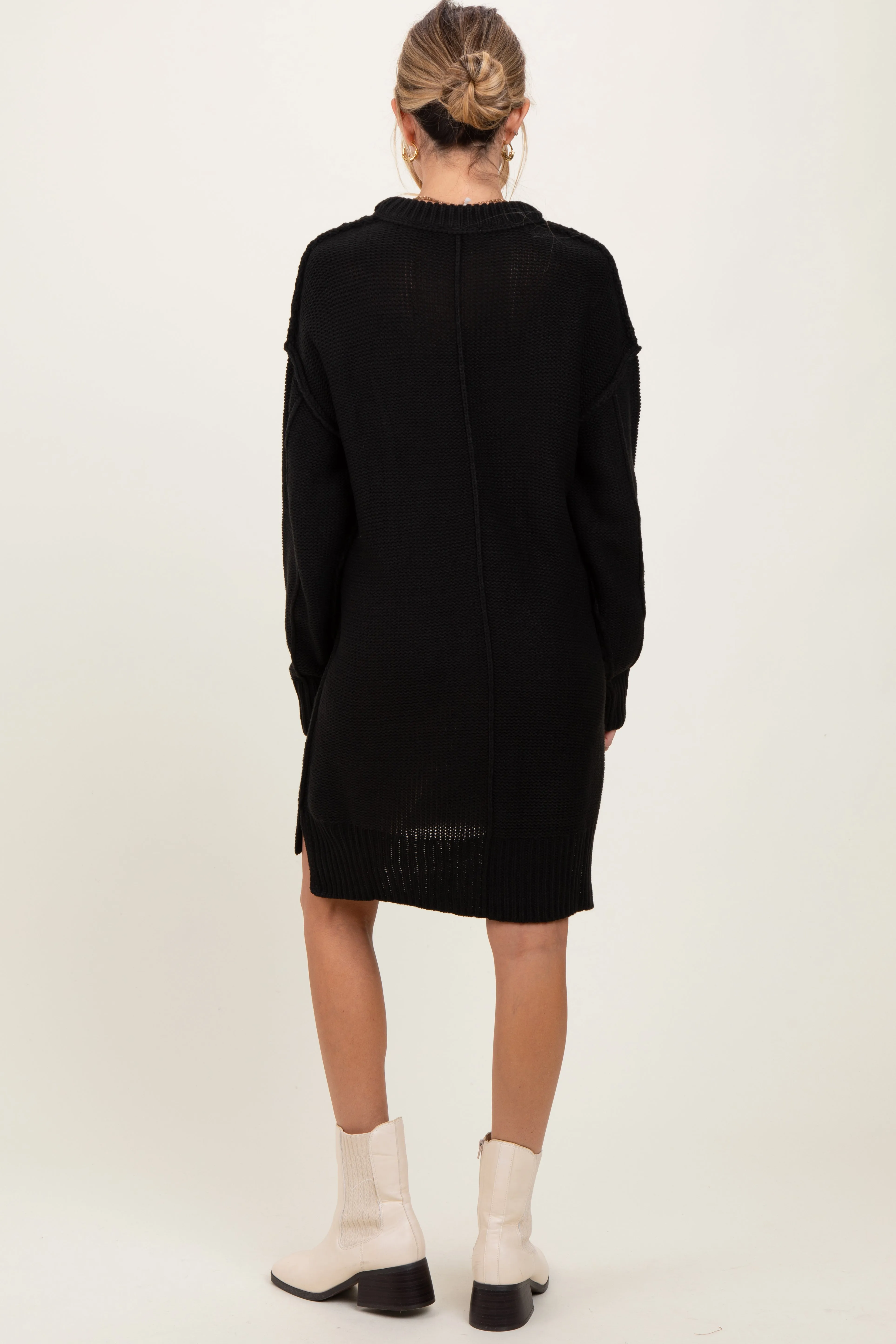 Black Exposed Seam Oversized Maternity Sweater Dress