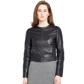 Black Slim-Fit Leather Jacket For Women