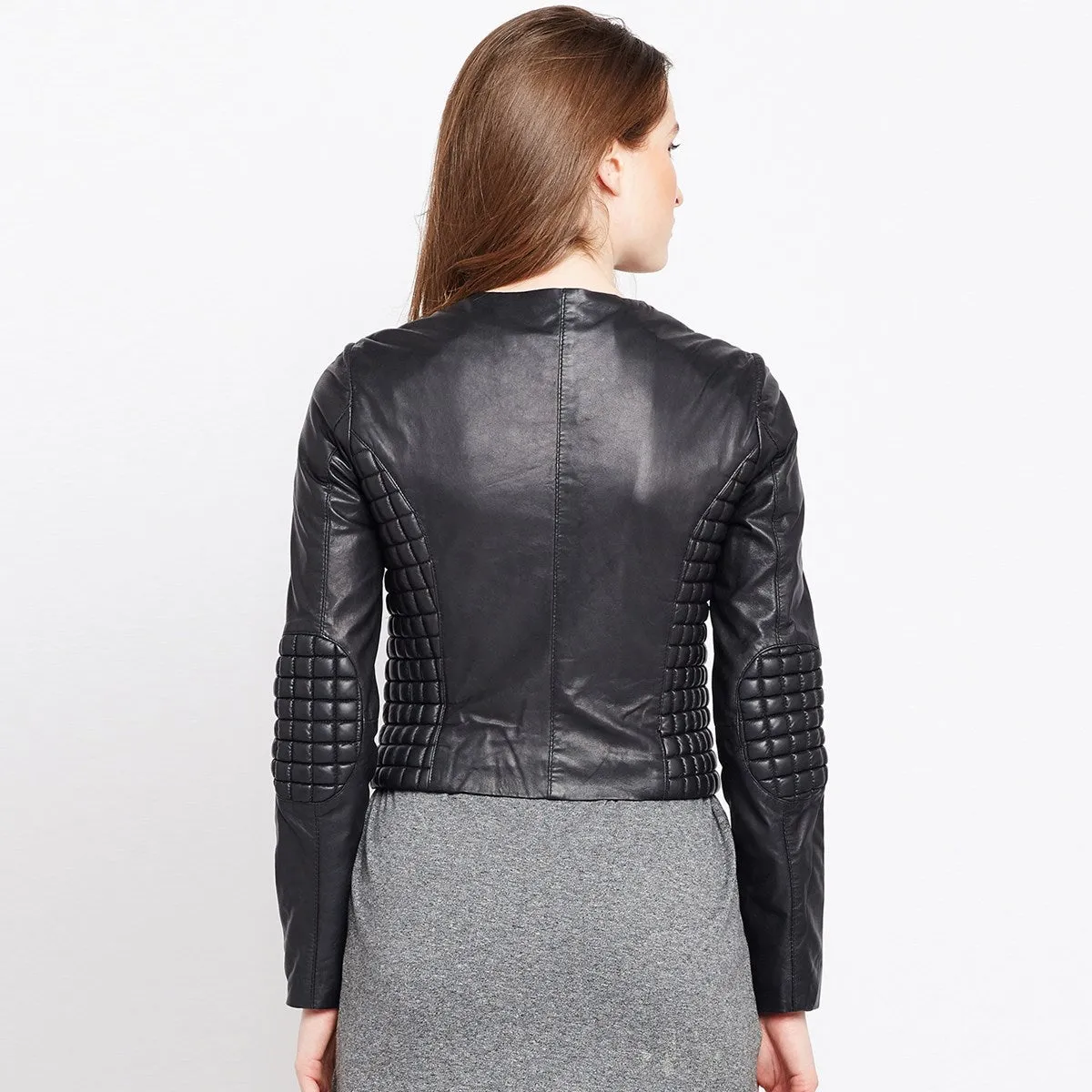 Black Slim-Fit Leather Jacket For Women