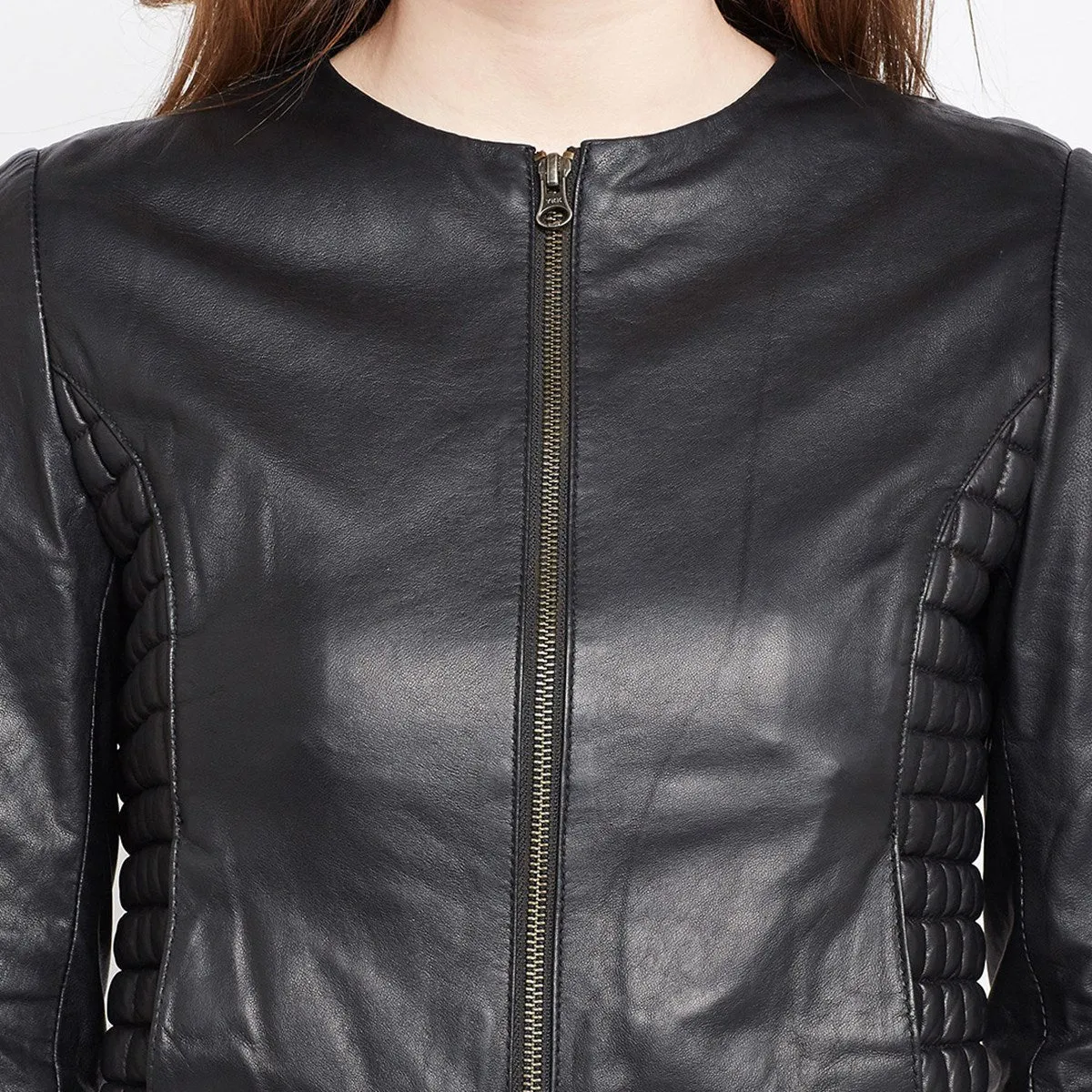 Black Slim-Fit Leather Jacket For Women