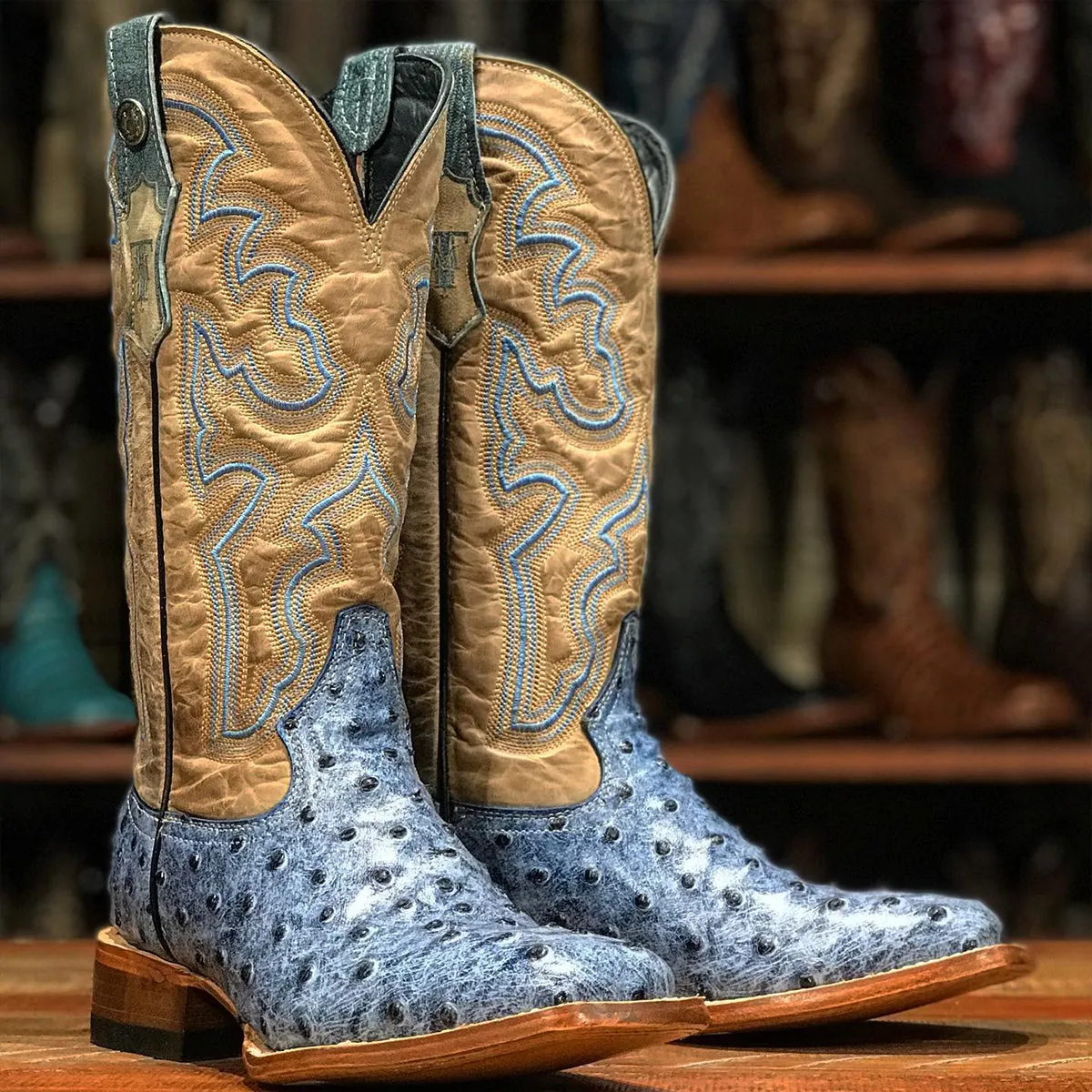 Blue Ostrich Print Cowgirl Boots