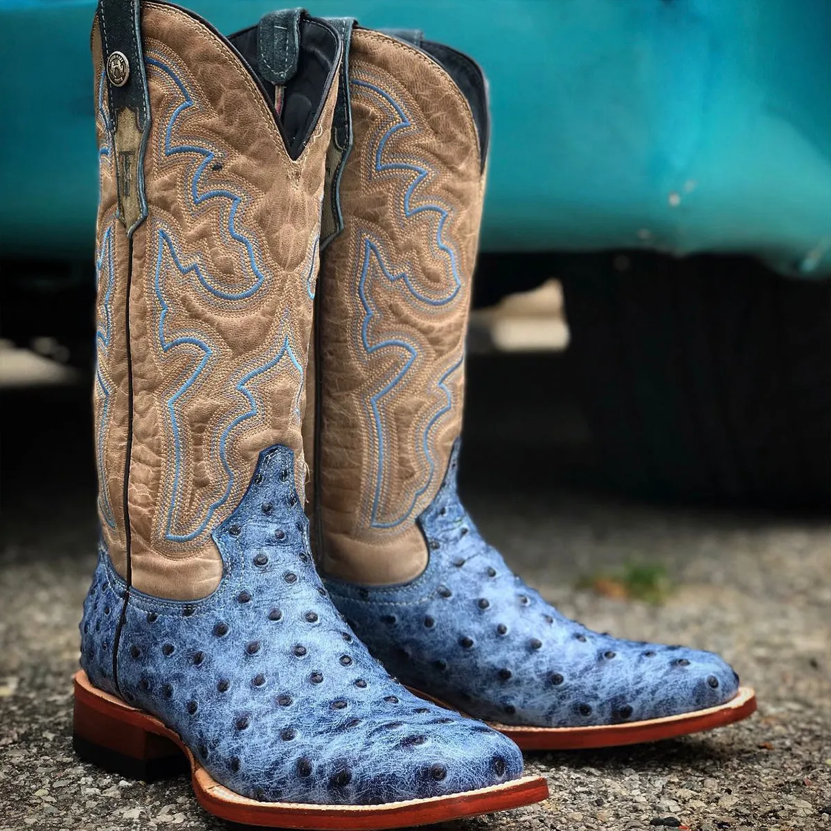 Blue Ostrich Print Cowgirl Boots