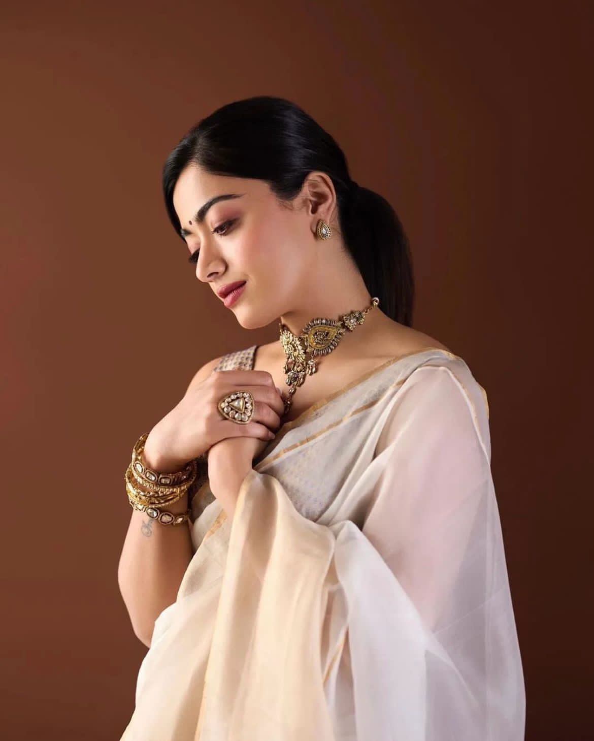 Bollywood Celebrity Rashmika  Inspired Pure Katan Silk Saree for  Women-SHABI001BR