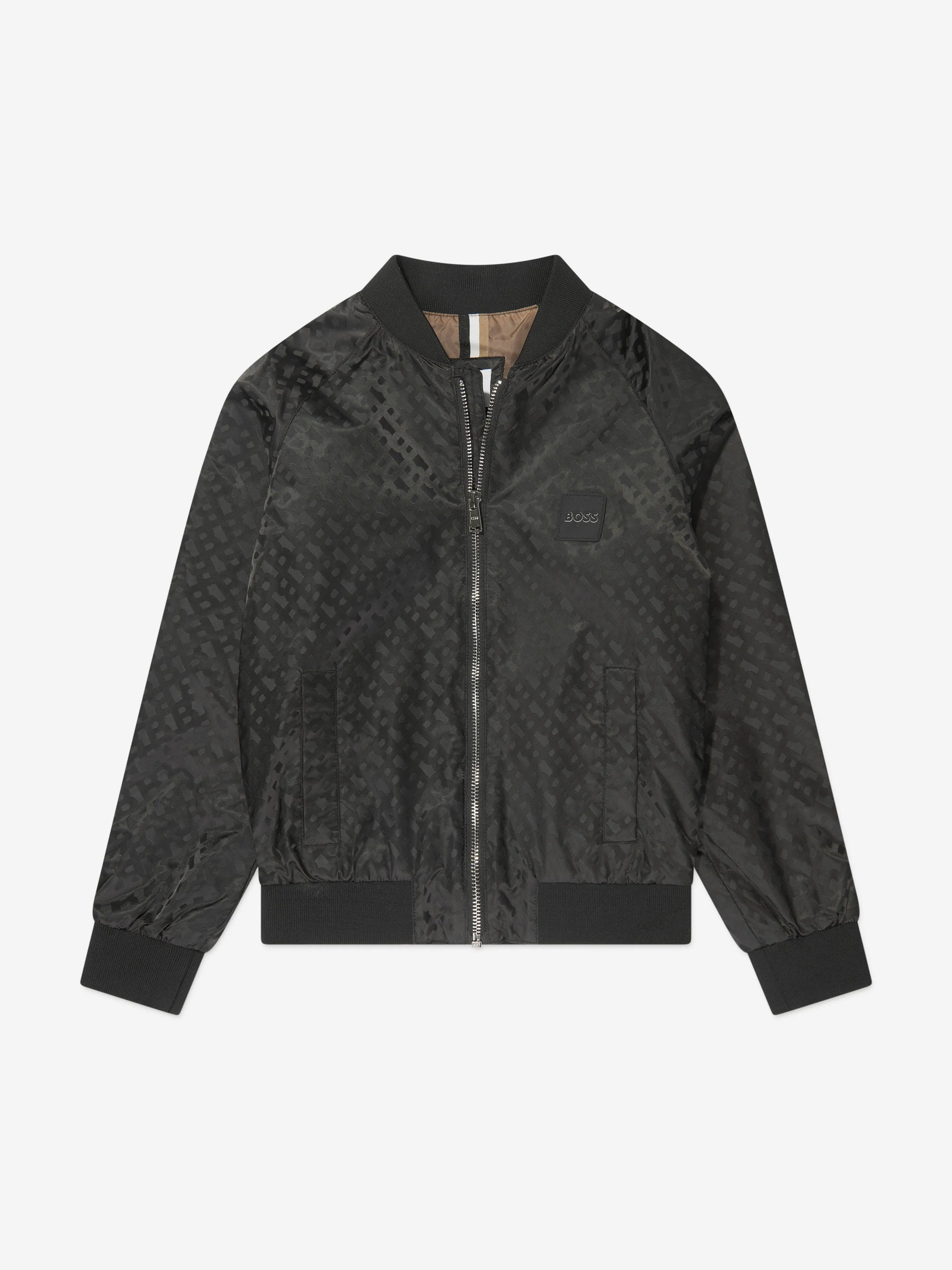 BOSS Boys Monogram Zip Up Jacket in Black