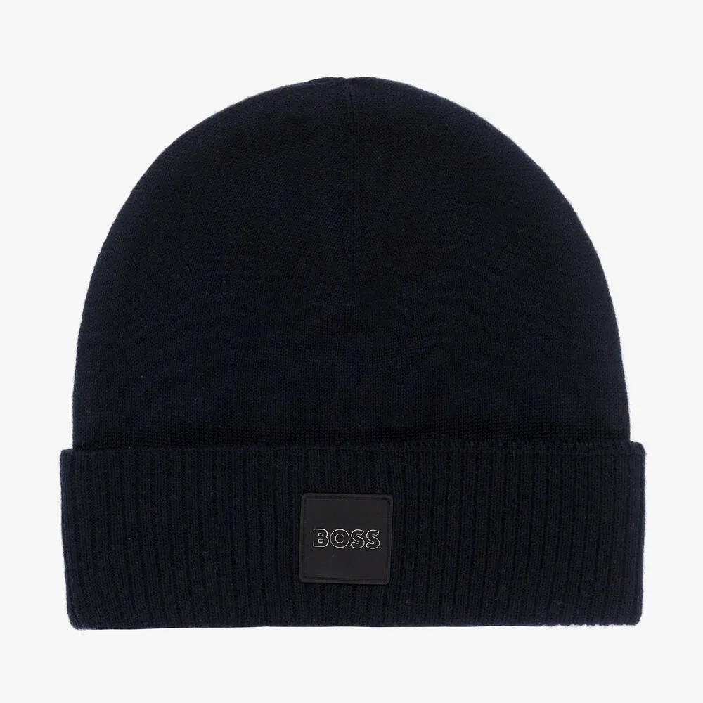 Boys Navy Blue Logo Beanie Hat