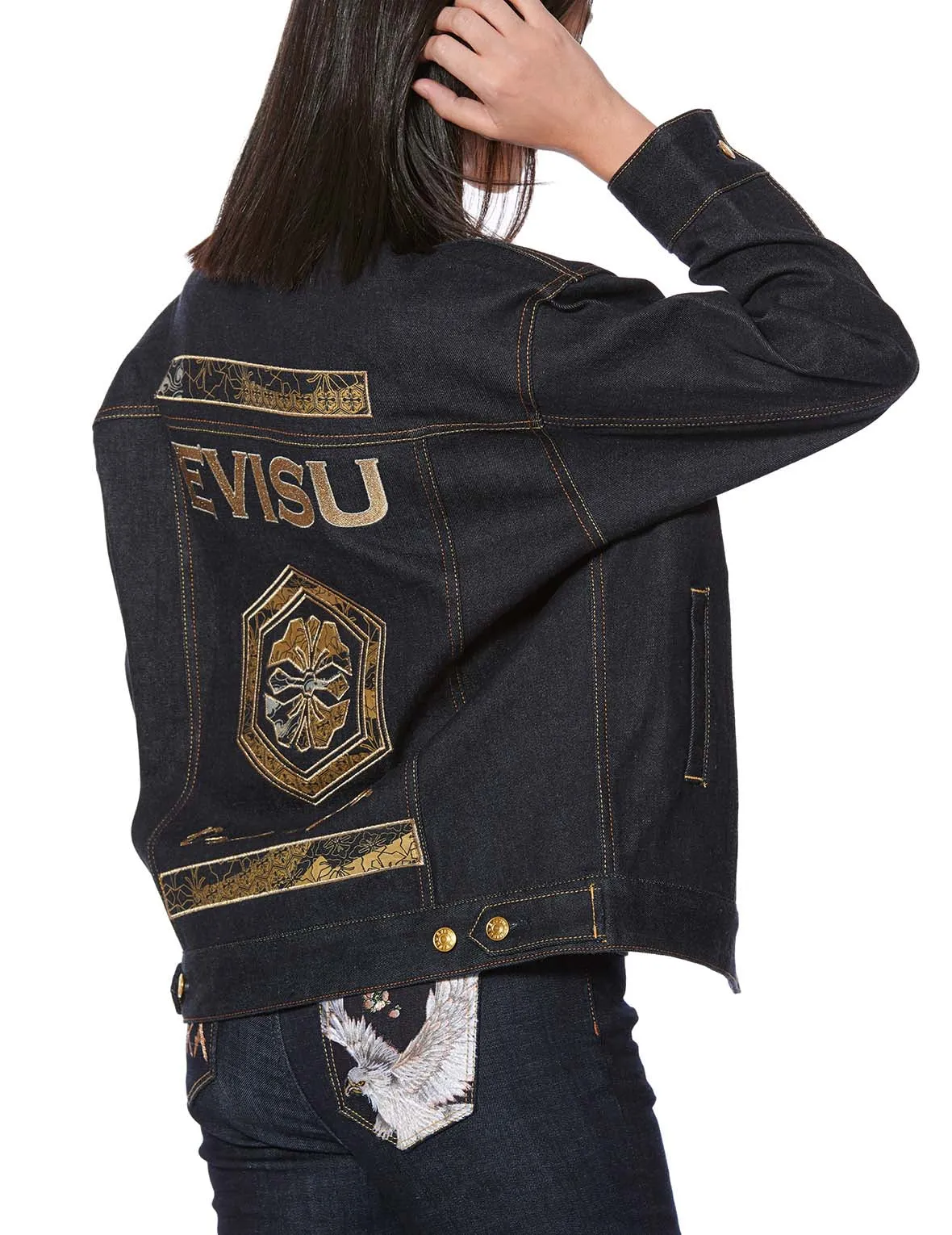 Brocade Kamon Embroidered Oversized Denim Jacket