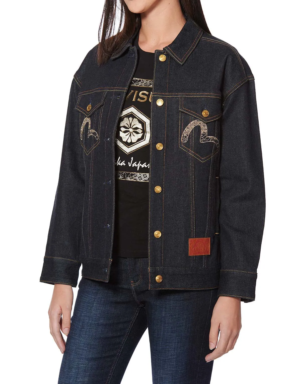 Brocade Kamon Embroidered Oversized Denim Jacket