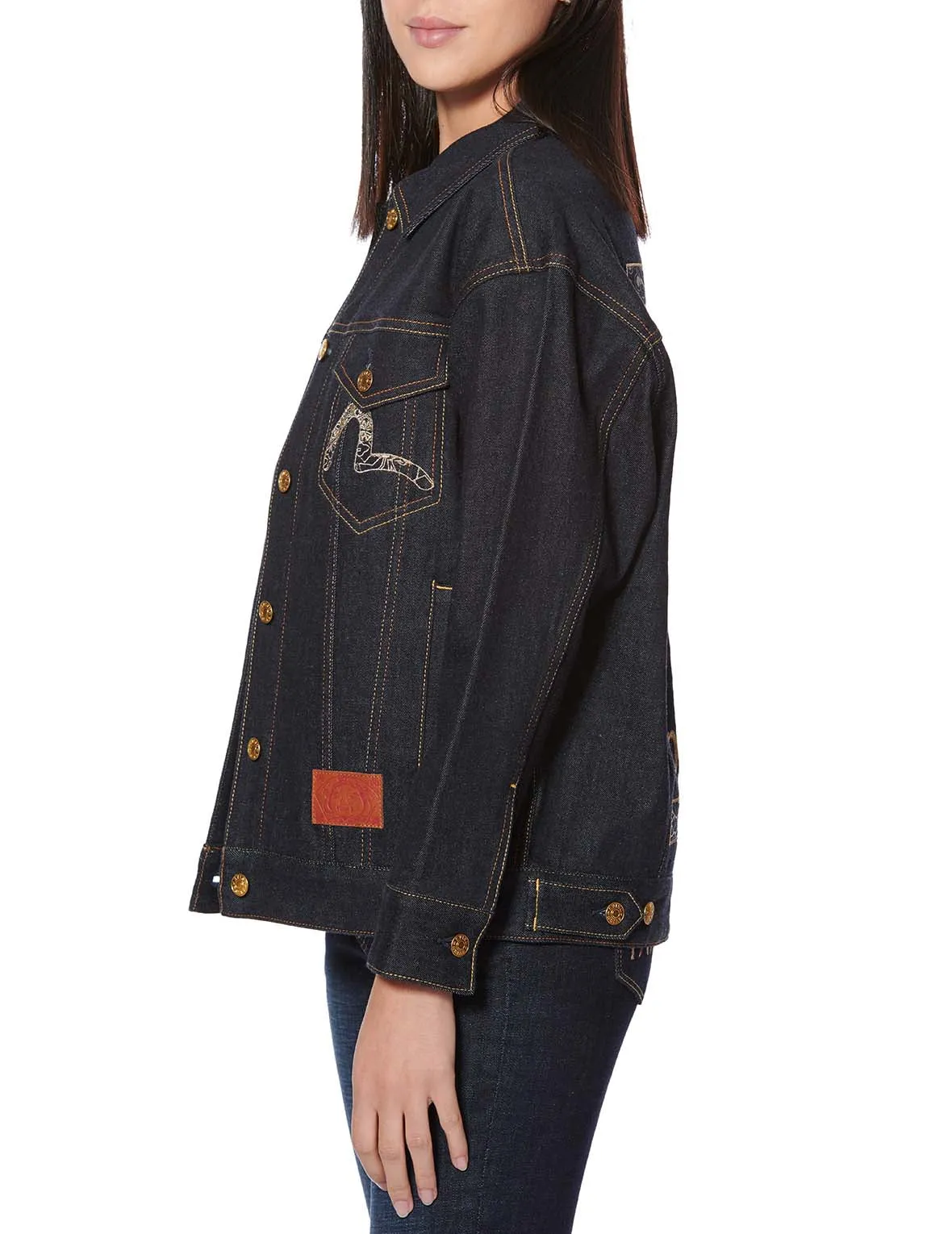 Brocade Kamon Embroidered Oversized Denim Jacket