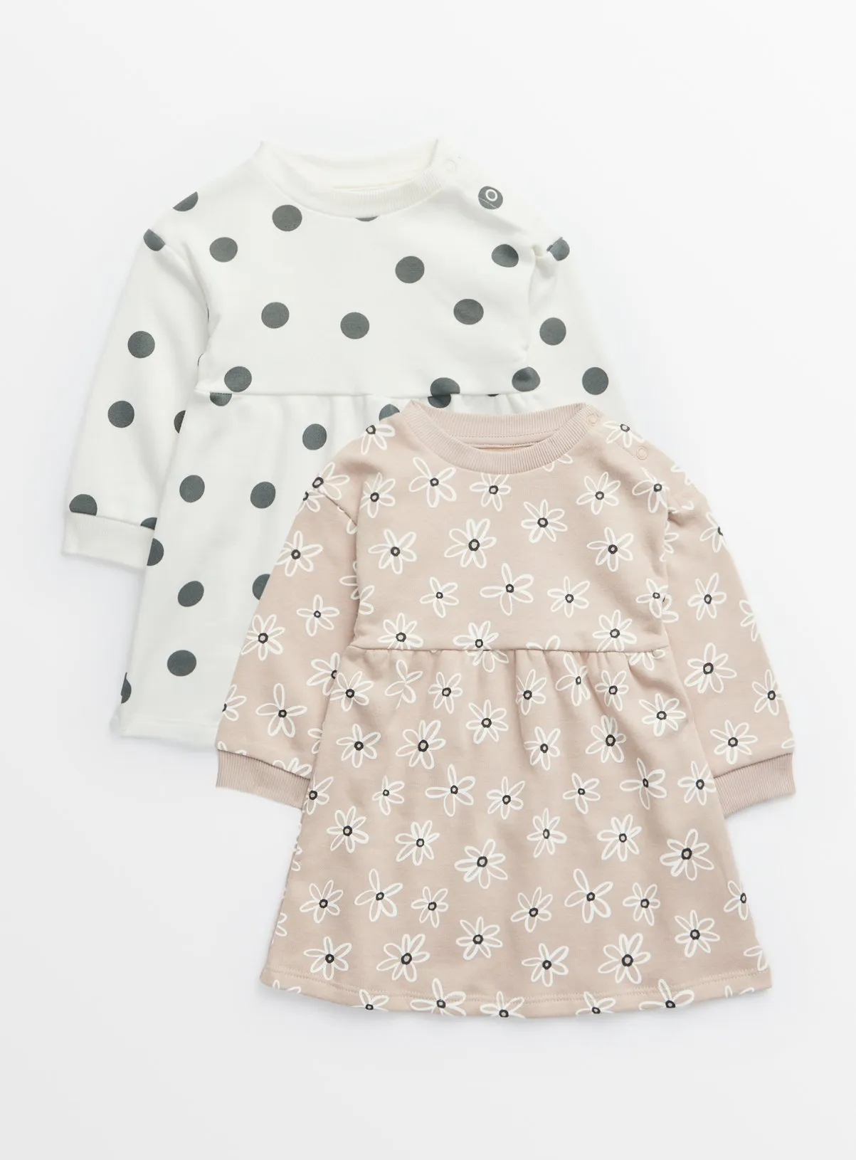 Buy Beige Floral & White Spot Print Sweatshirt Dress 2 Pack 6-9 months | Dresses | Tu