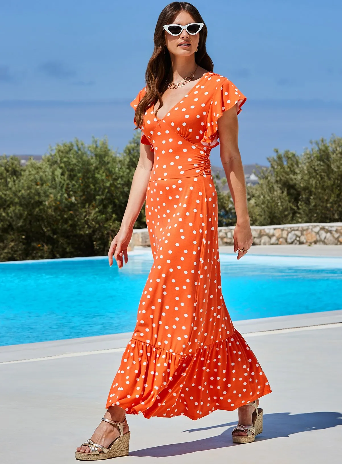 Buy SOSANDAR Bright Orange Frill Maxi Dress 14 | Dresses | Tu