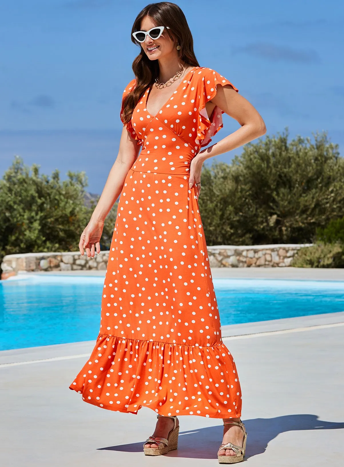 Buy SOSANDAR Bright Orange Frill Maxi Dress 14 | Dresses | Tu