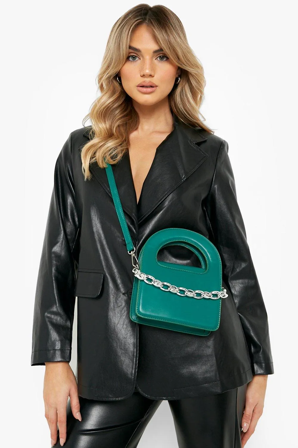 Chunky Chain Structured Crossbody Grab Bag