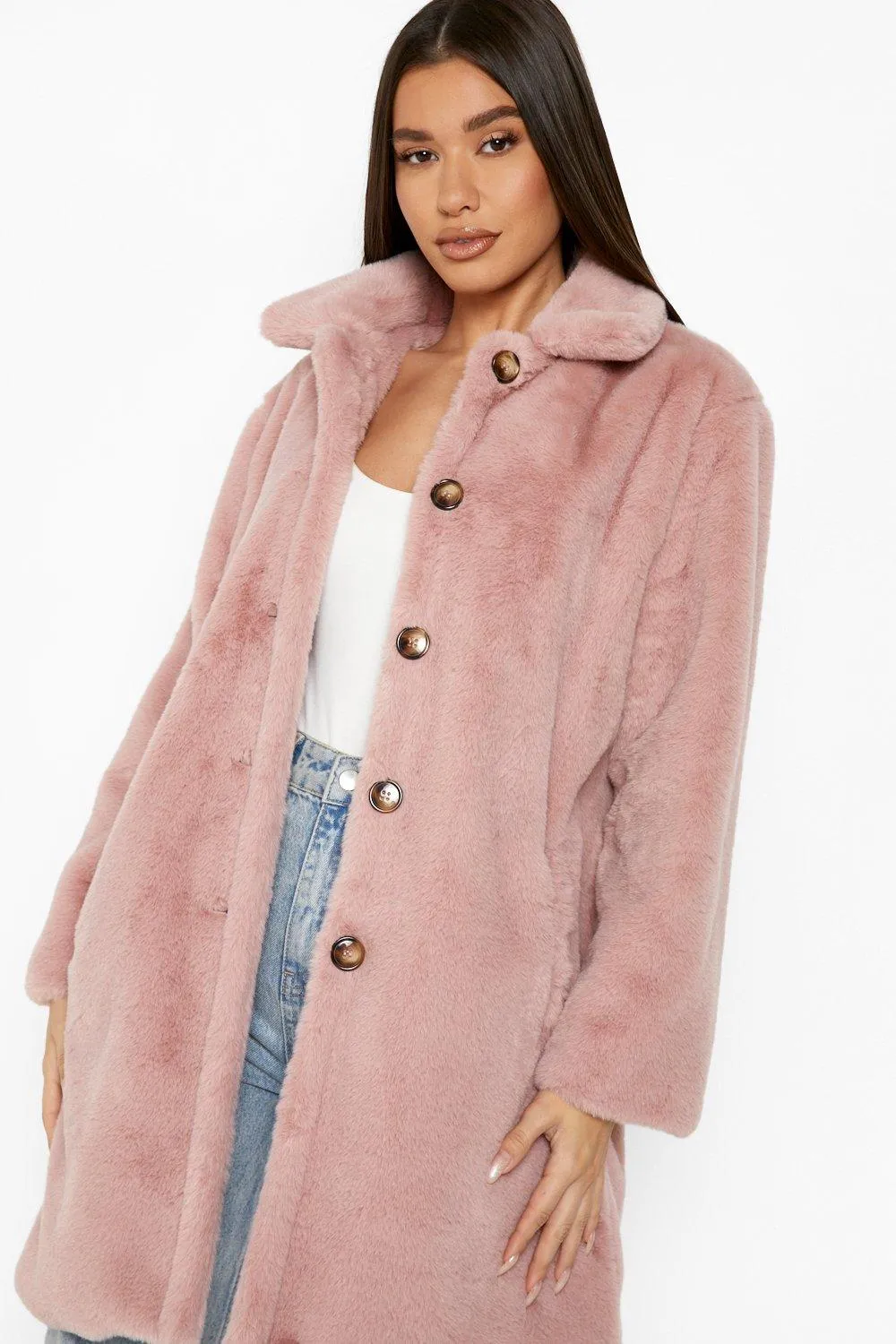 Collared Faux Fur Coat