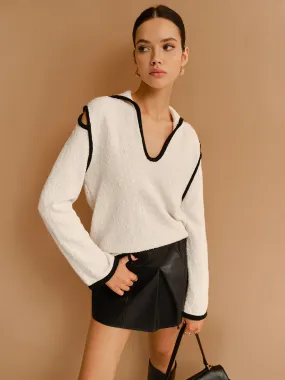 Contrast Trim Cutout Lapel Sweater