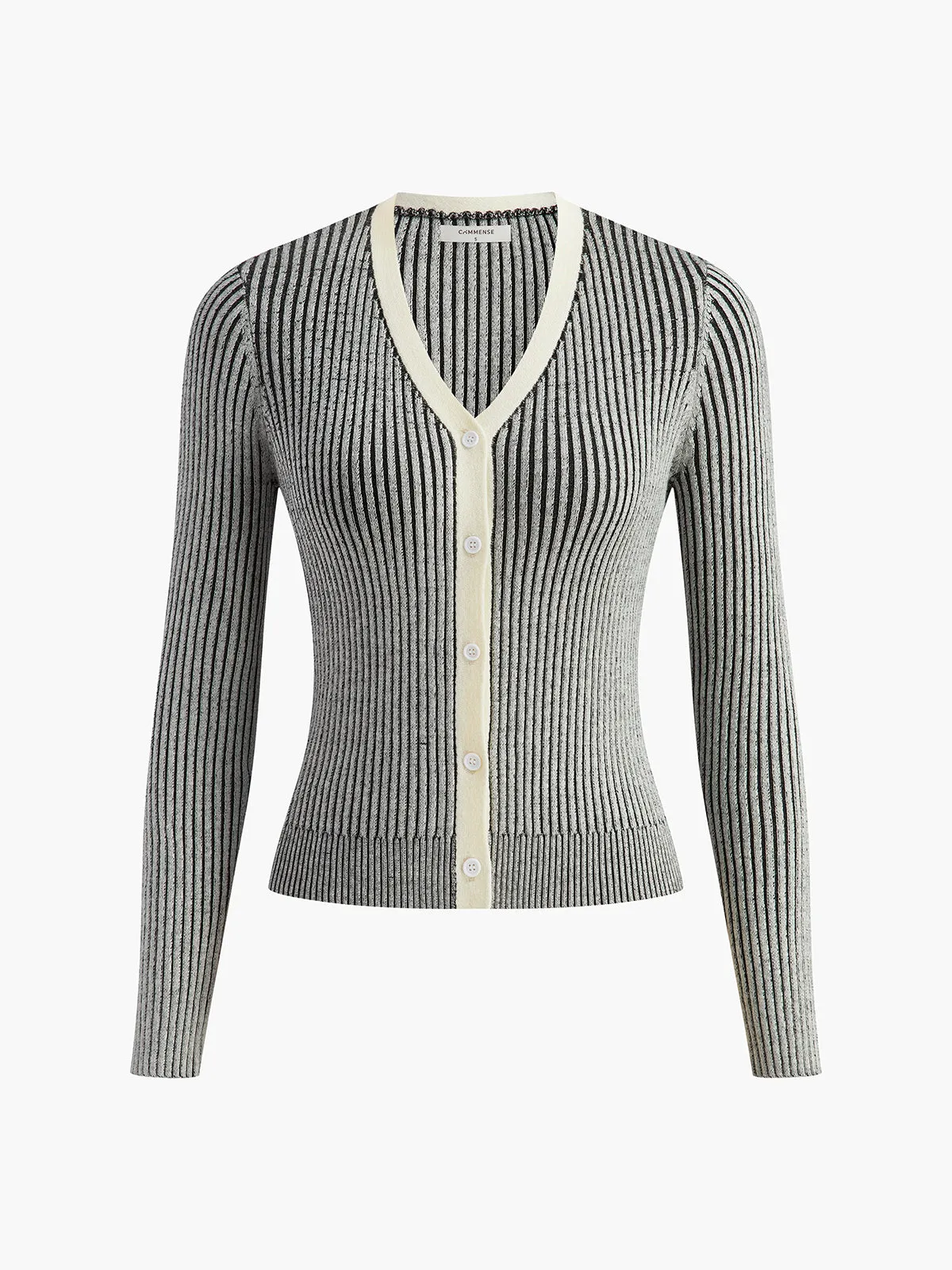 Contrast Trim Ribbed Button Cardigan