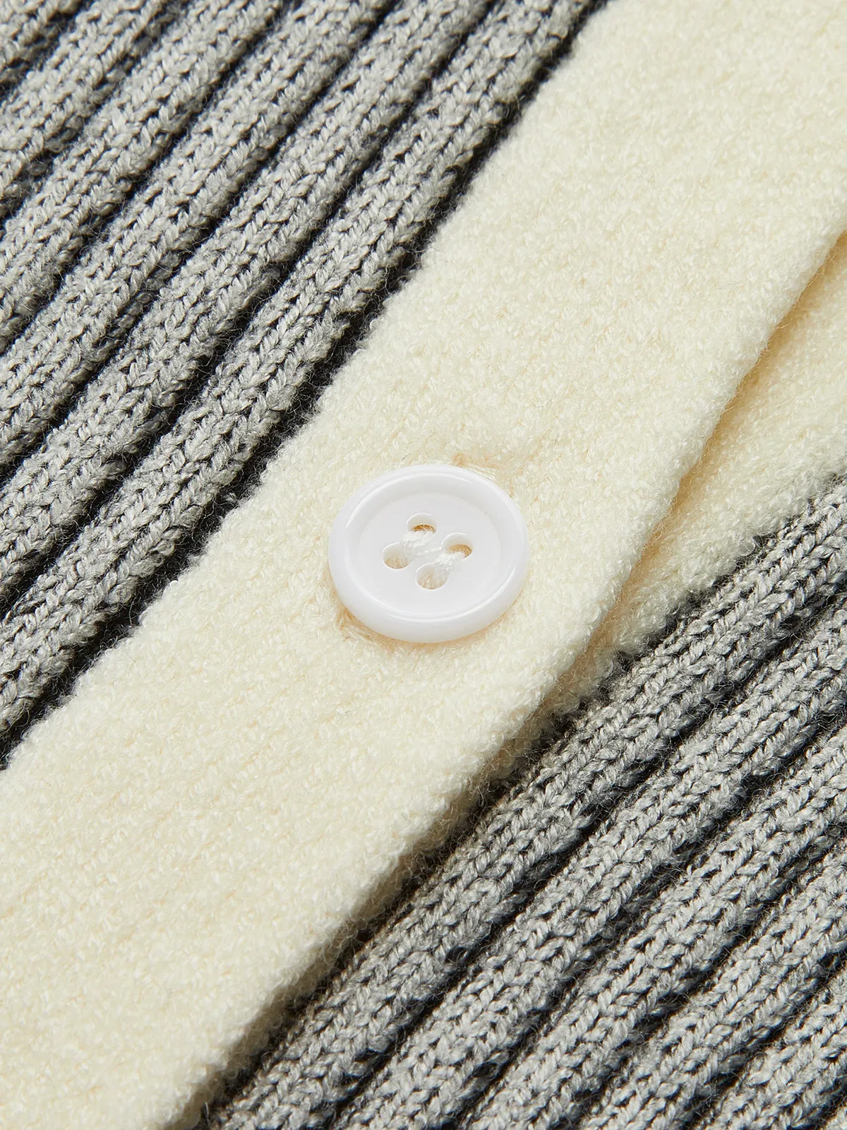 Contrast Trim Ribbed Button Cardigan