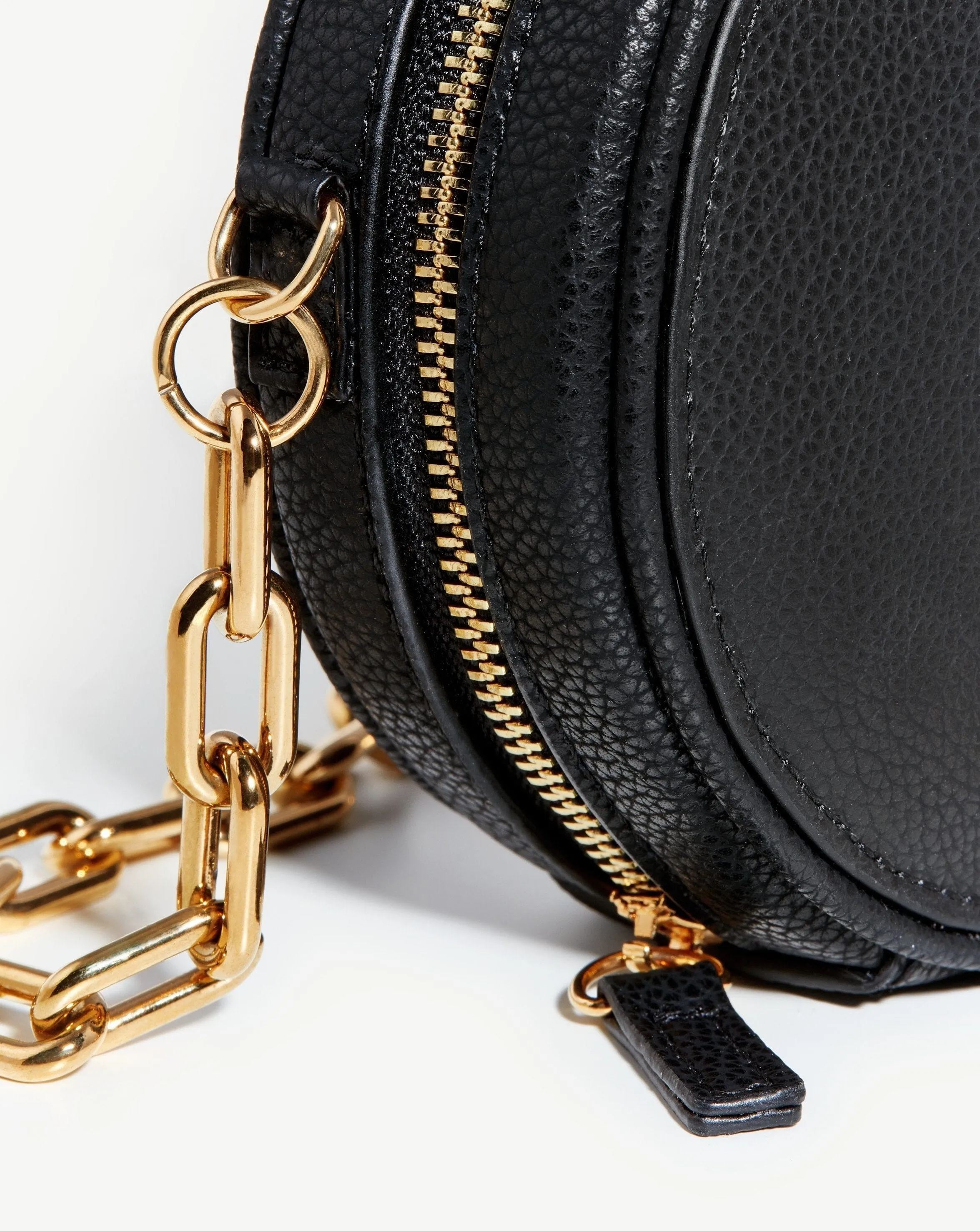 Crossbody Round Chain Leather Bag | 18ct Gold Plated/Recycled Leather