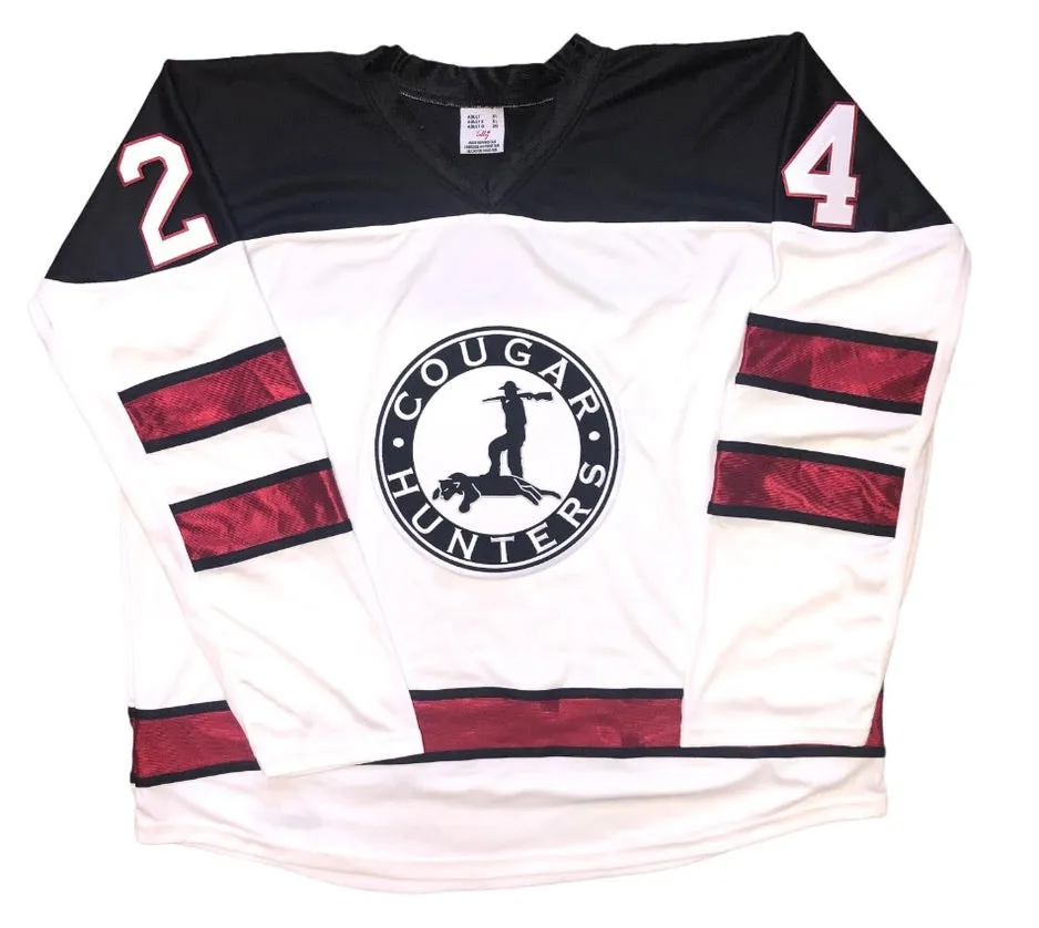 Custom Hockey Jerseys with the Cougar Hunters Embroidered Twill Logo