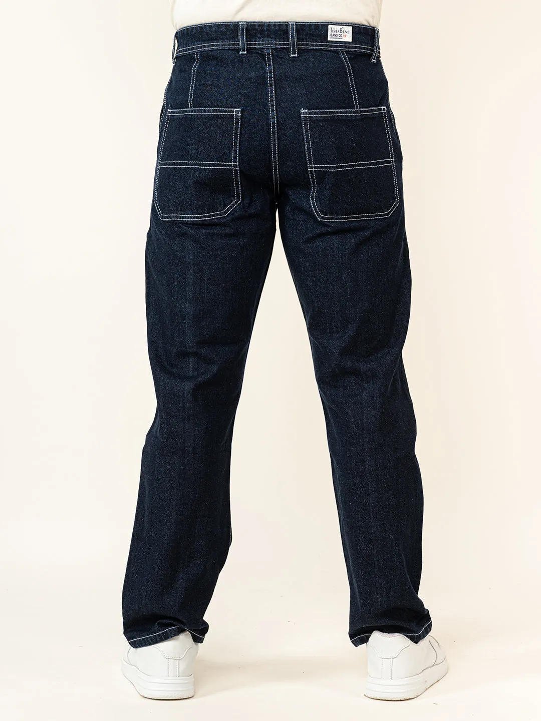 Dark Blue Flared Straight Fit Cargo Denim Jeans