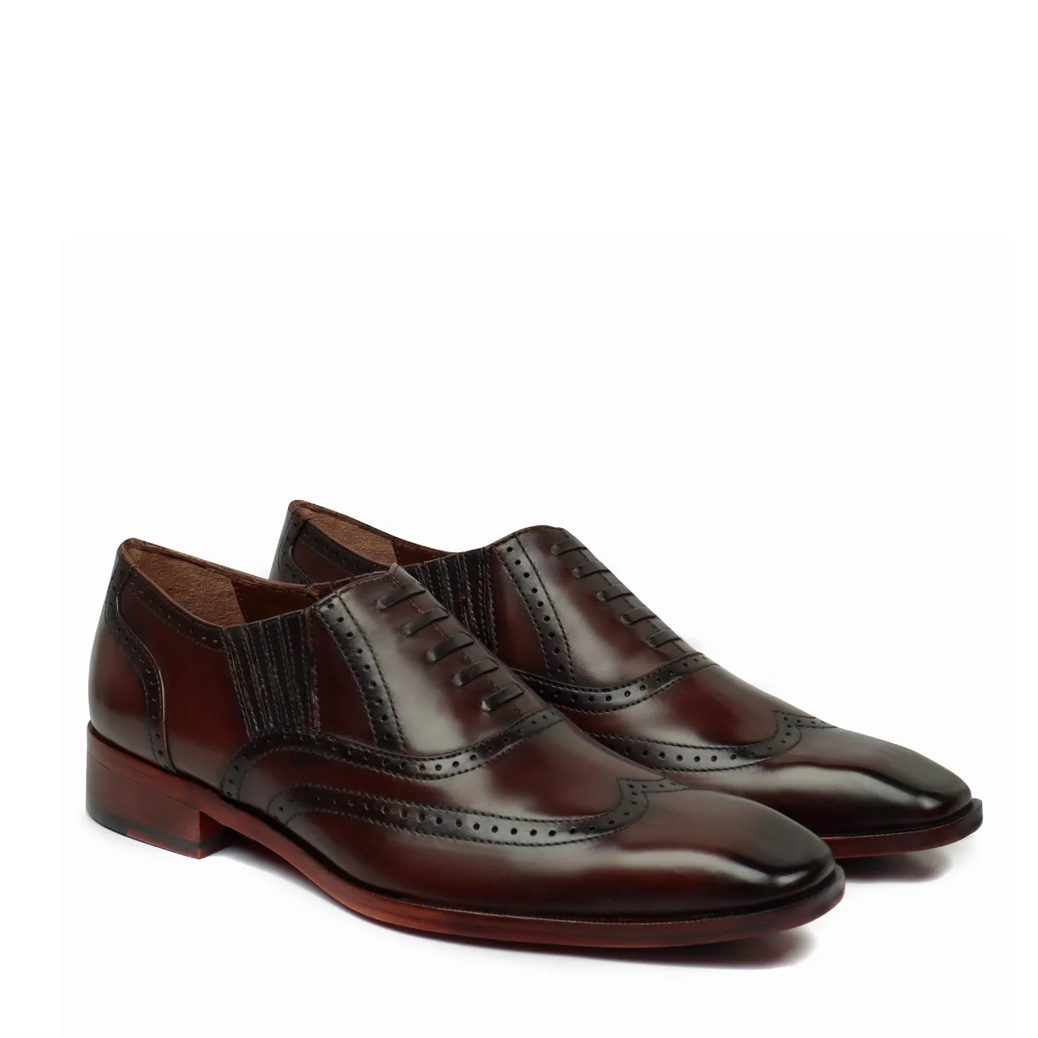 Dark Brown Lazy Man Stylish Wingtip Punching with Fixed Lace Oxfords by Brune & Bareskin