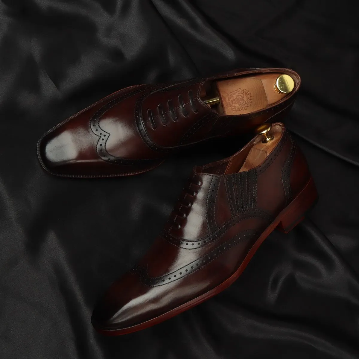 Dark Brown Lazy Man Stylish Wingtip Punching with Fixed Lace Oxfords by Brune & Bareskin